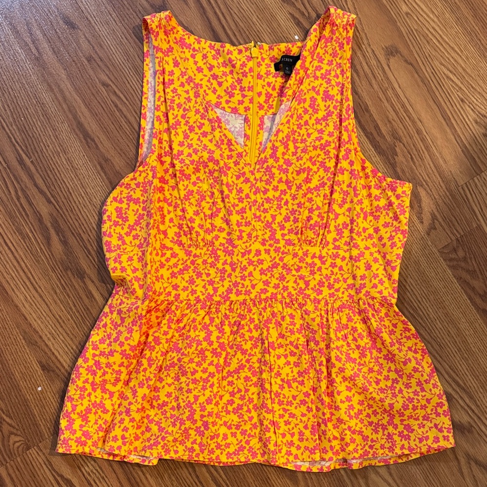 J. Crew Floral Sleeveless Peplum Top Yellow and Pink Floral, size 6